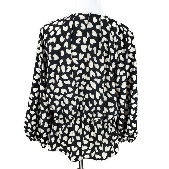 Ann Taylor Cinched Waist Heart Black/Cream Blouse Size M Free Wristlet - Picture 4 of 10